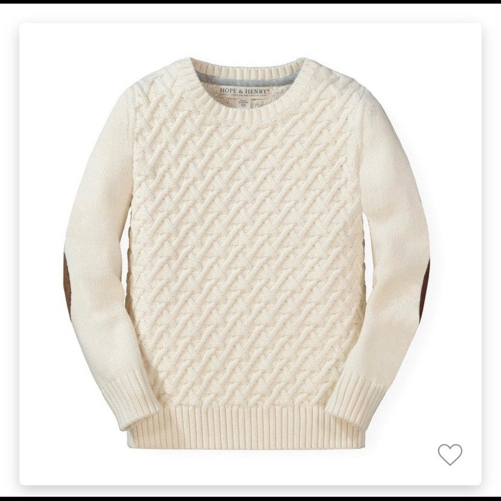 Boy’s Hope and Henry suede elbow patch ivory cable knit sweater - XXS